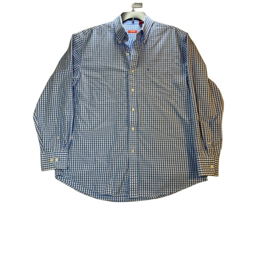 Izod Men’s Blue & White Checkered Button‑Up • Long Sleeve • Size Large